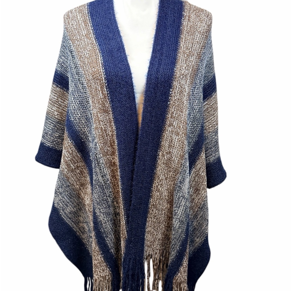 Multi-Colored Striped Women’s Poncho Size OS